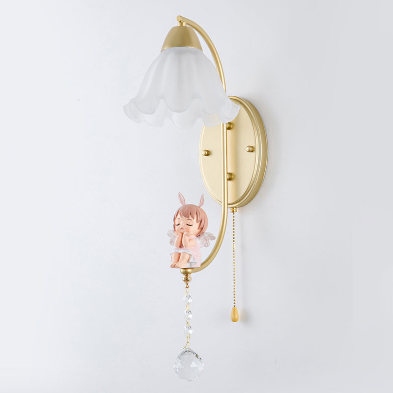 Flower Shape Glass Wall Sconces Modern 1 Light Wall Mount Light Fixture in Gold