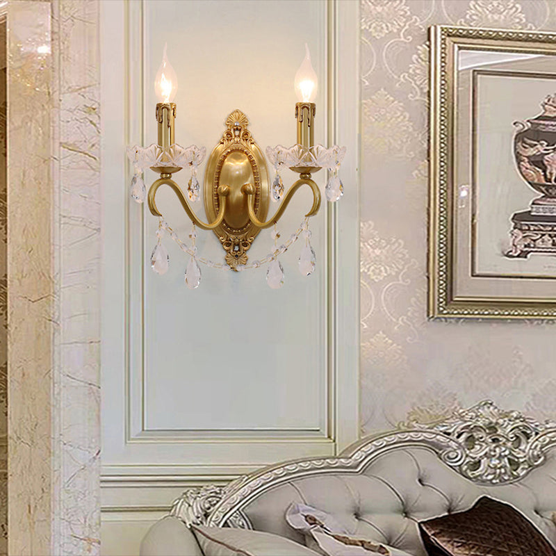 Candle Shape Crystal Wall Sconces Modern 1/2 Light Wall Mount Light Fixture in Gold