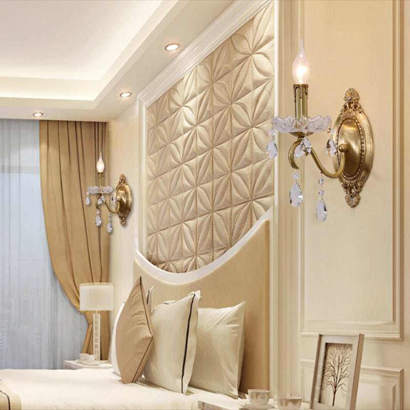 Candle Shape Crystal Wall Sconces Modern 1/2 Light Wall Mount Light Fixture in Gold