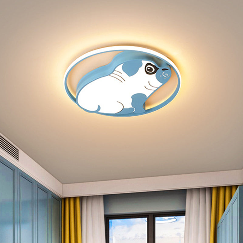 Minimalistic LED Ceiling Flush Pink/Blue Dog Shaped Flush Mount Lighting Fixture with Acrylic Shade in Warm/White Light