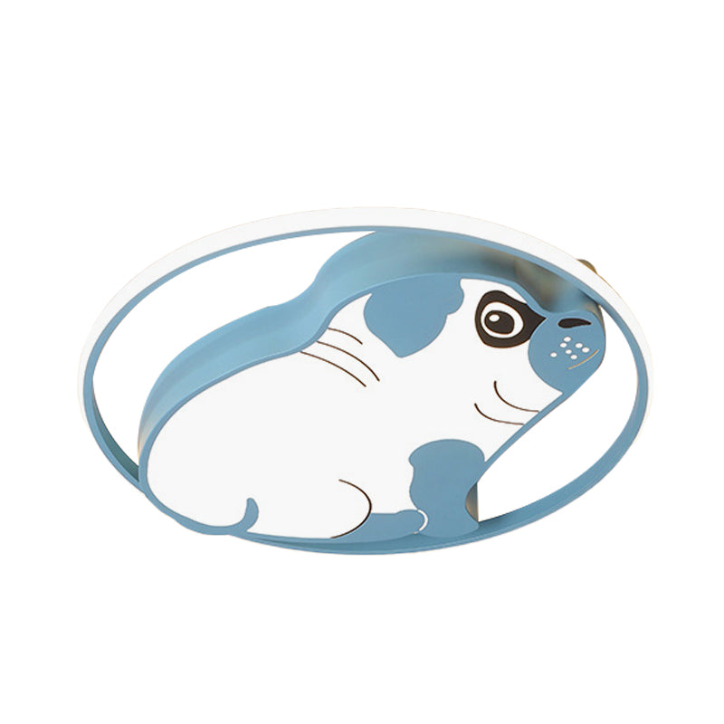 Minimalistic LED Ceiling Flush Pink/Blue Dog Shaped Flush Mount Lighting Fixture with Acrylic Shade in Warm/White Light