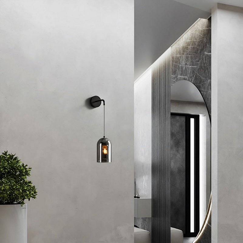 Cylinder Shape Glass Wall Sconces Modern 1 Light Wall Mount Light Fixture in Black