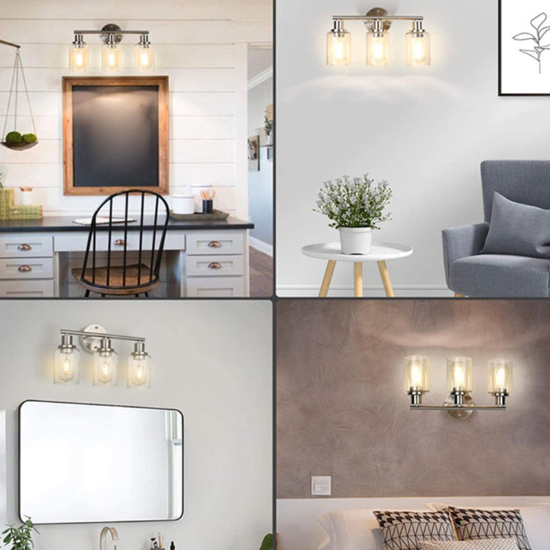 Metal and Glass Bath Sconce in Nickel & Clear Traditional Bathroom Vanity Lighting