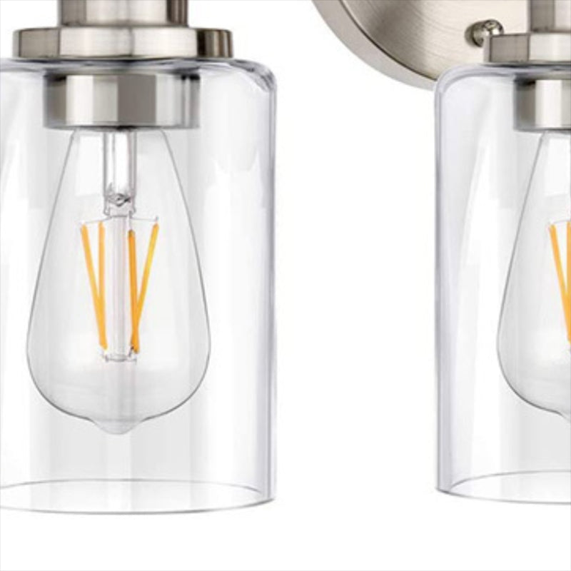 Metal and Glass Bath Sconce in Nickel & Clear Traditional Bathroom Vanity Lighting