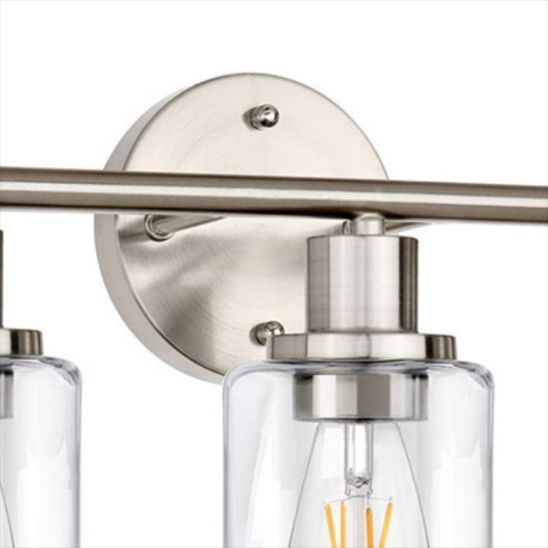 Metal and Glass Bath Sconce in Nickel & Clear Traditional Bathroom Vanity Lighting