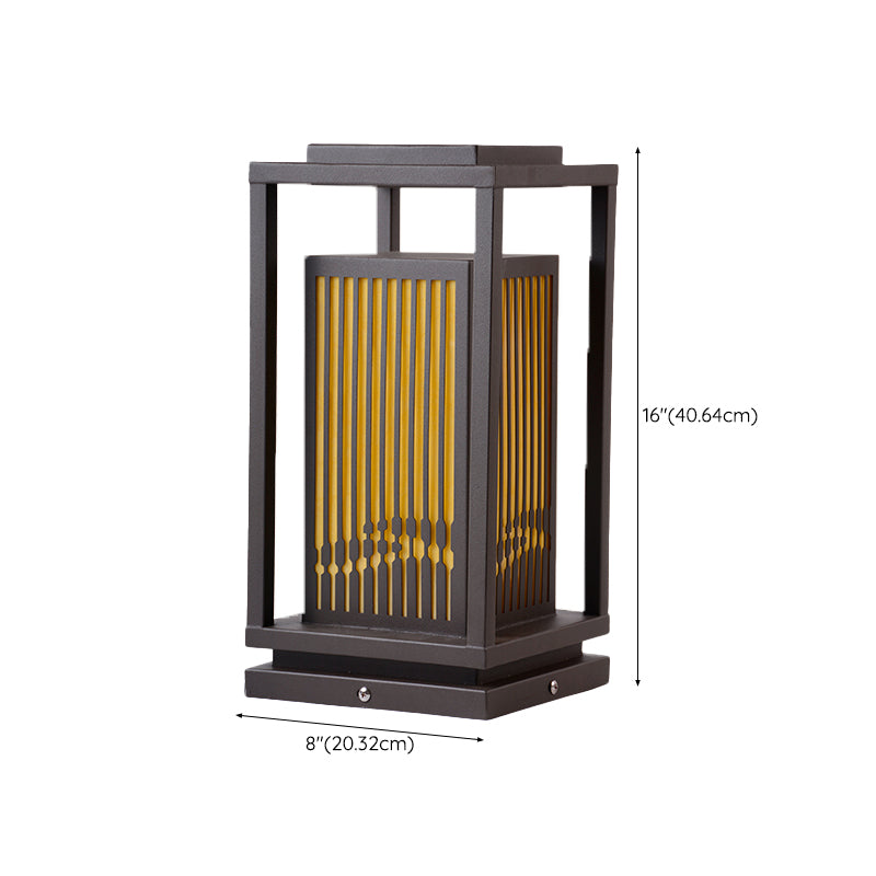 Rectangular Pillar Lamp Modern Metal Outdoor Waterproof Light in Black