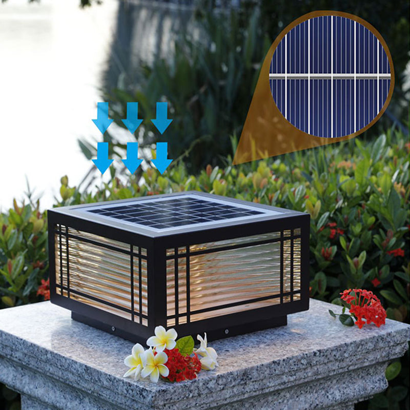 Rectangle Shape Metal Outdoor Light Modern Style 1 Light Solar Pillar Lights in Brown