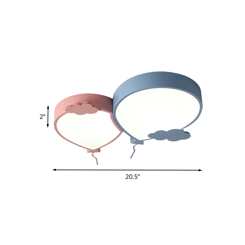 Kids LED Flush Mount Ceiling Light Blue Finish Balloon Lighting Fixture with Acrylic Shade in White/Warm Light