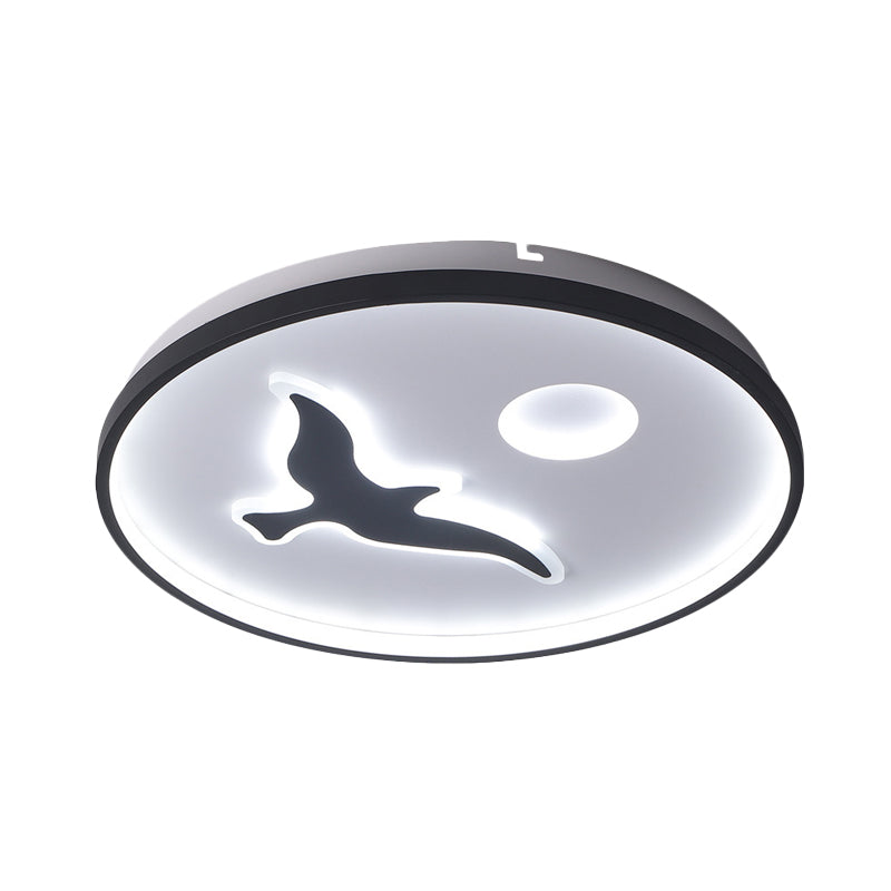 Bird Flush Ceiling Mount Minimalistic Acrylic LED Black Finish Flushmount Light with Round Shade in Warm/White Light