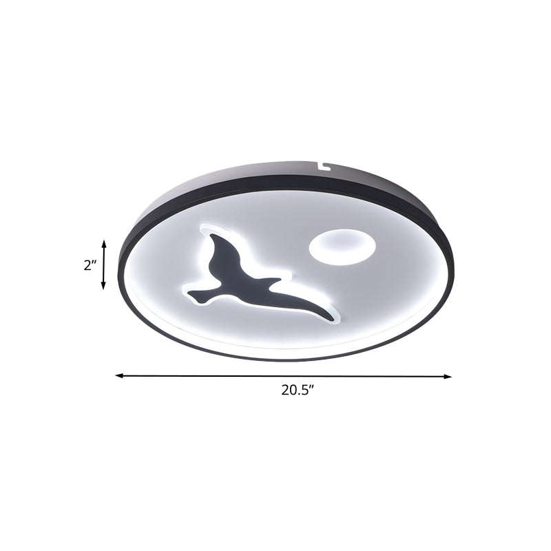 Bird Flush Ceiling Mount Minimalistic Acrylic LED Black Finish Flushmount Light with Round Shade in Warm/White Light