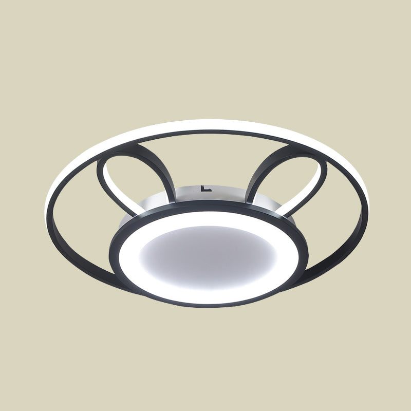 Rabbit Flush Mount Lamp Nordic Acrylic LED Living Room Ceiling Mounted Light in Black with Ring Design, Warm/White Light