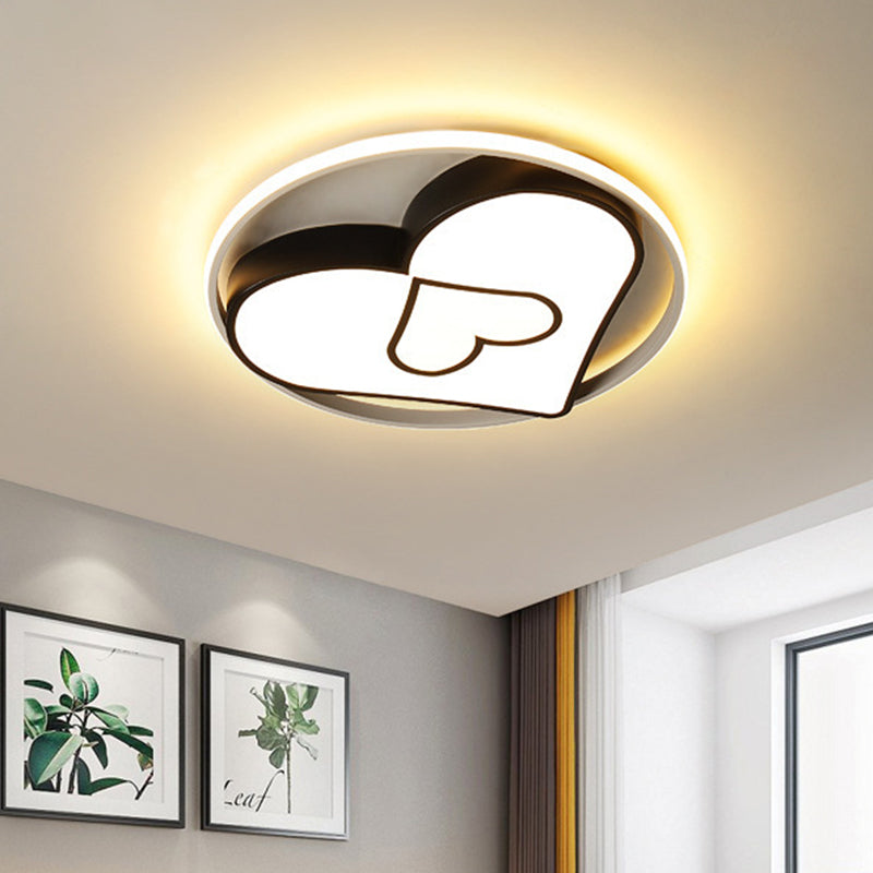 Heart Design Acrylic Flushmount Light Creative LED Black Ceiling Mounted Fixture in Warm/White Light