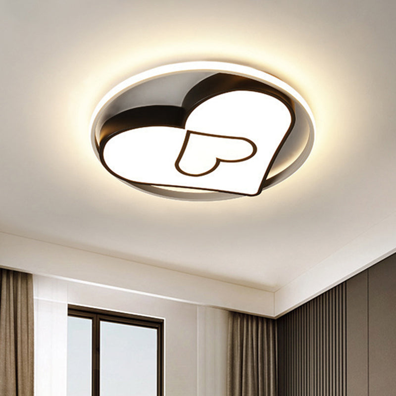 Heart Design Acrylic Flushmount Light Creative LED Black Ceiling Mounted Fixture in Warm/White Light