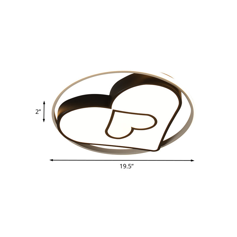 Heart Design Acrylic Flushmount Light Creative LED Black Ceiling Mounted Fixture in Warm/White Light