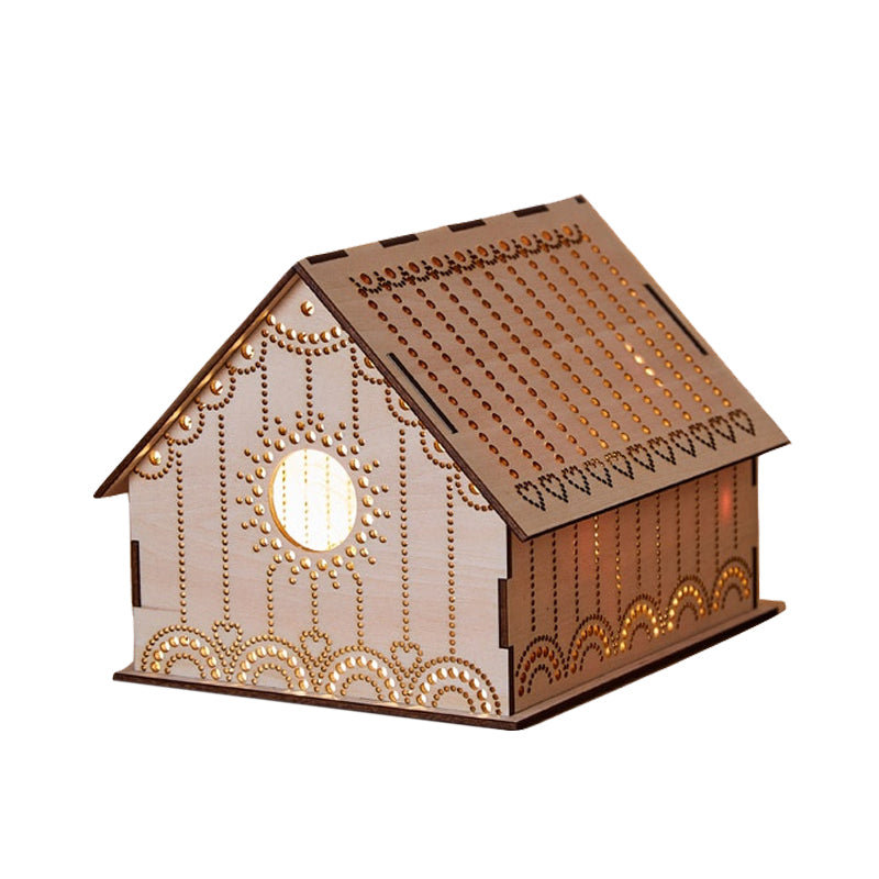 Kids cottage mini nachtlamp houten slaapkamer led nachtkastje licht in bruin met gebeeldhouwde bloem/ster/liefdevol hartontwerp