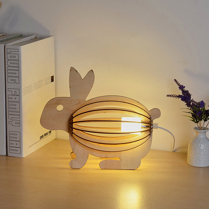 Ausgehöhlte Kaninchen Nachtlampe Kinder Holz hellbraun USB wiederaufladbares LED-Tischlicht