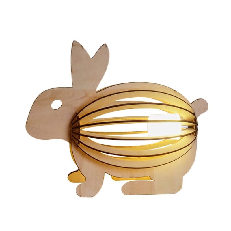 Hollow Rabbit Night Light Kids Wooden Light Brown USB Plug-in LED Desk Lamp