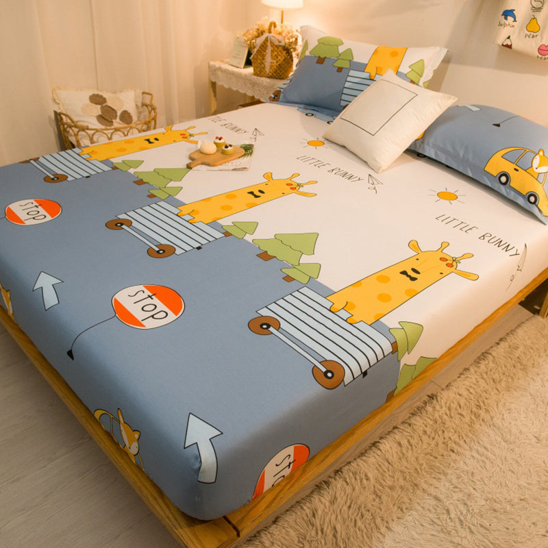 Fitted Sheet Cotton Floral Printed Ultra Soft Breathable Wrinkle Resistant Bed Sheet Set