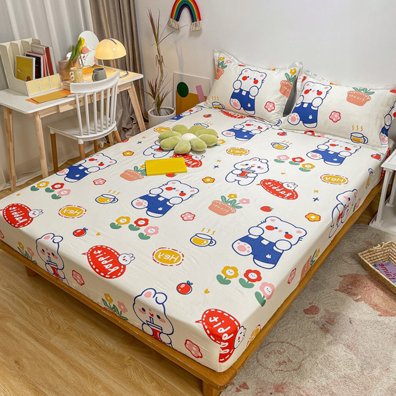Fitted Sheet Cotton Floral Printed Ultra Soft Breathable Wrinkle Resistant Bed Sheet Set