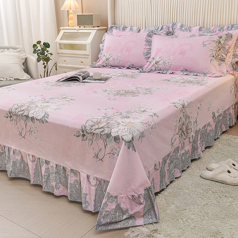 Sheet Set Cotton Floral Printed Ultra Soft Wrinkle Resistant Breathable Bed Sheet Set