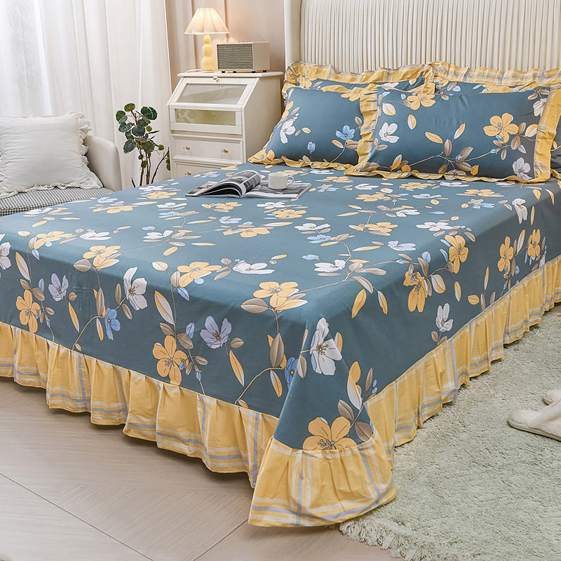 Sheet Set Cotton Floral Printed Ultra Soft Wrinkle Resistant Breathable Bed Sheet Set