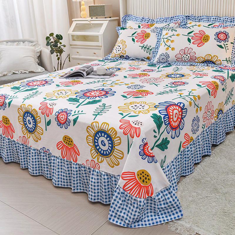 Sheet Set Cotton Floral Printed Ultra Soft Wrinkle Resistant Breathable Bed Sheet Set