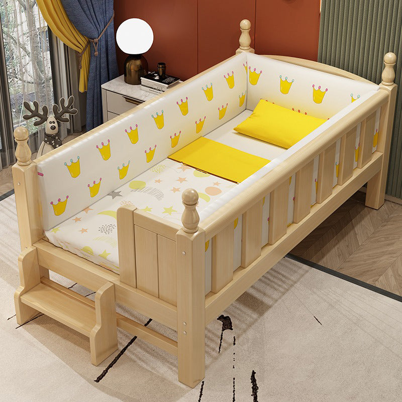 Contemporary Washed Natural Nursery Bed Solid Wood with Guardrail