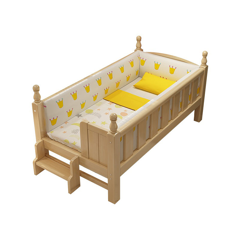 Contemporary Washed Natural Nursery Bed Solid Wood with Guardrail