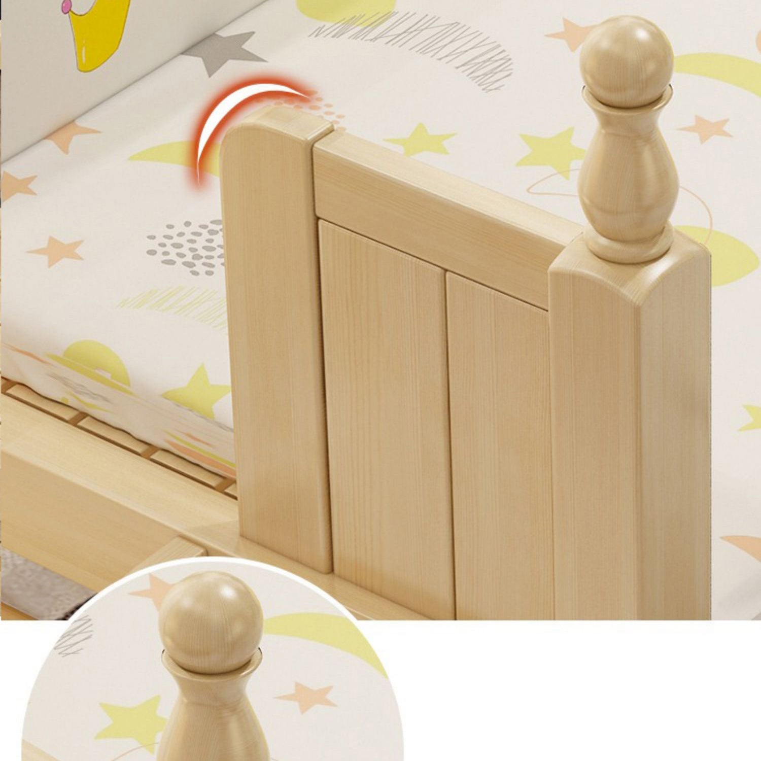 Contemporary Washed Natural Nursery Bed Solid Wood with Guardrail
