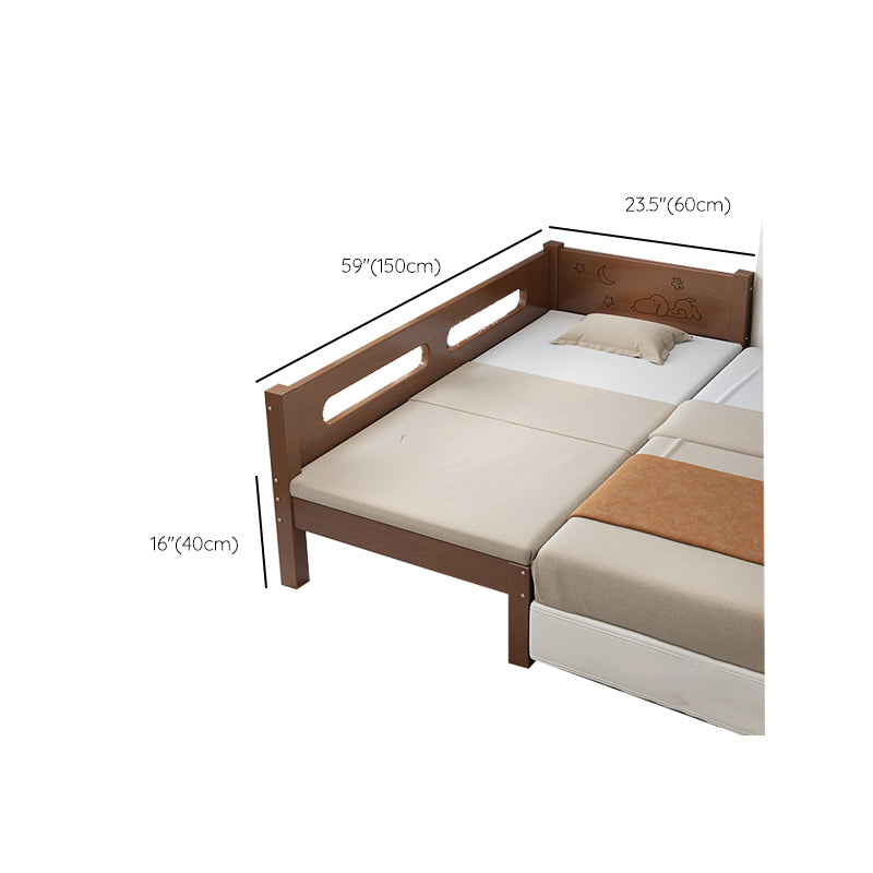 Glam Style Solid Wood Nursery Bed in Brown with Mattress and Guardrail