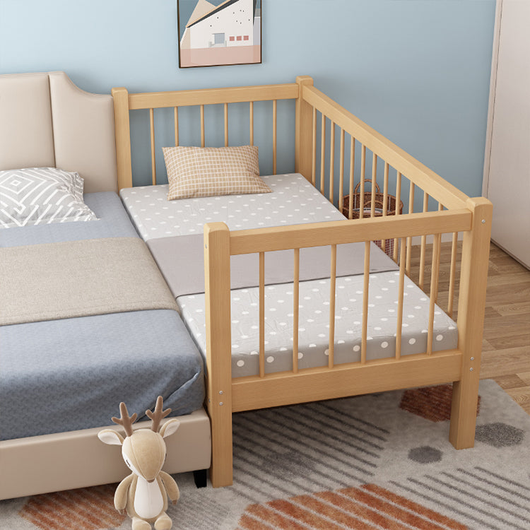 Farmhouse Beech Nursery Bed Solid Wood Baby Crib with Guardrails and Mattress