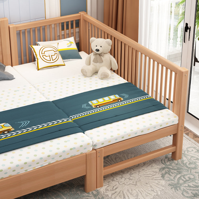 Glam Style Solid Wood Nursery Bed in Nature with Mattress and Guardrail