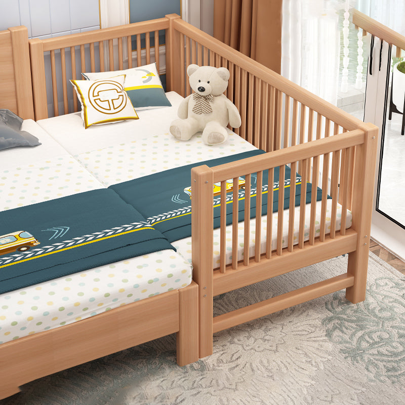 Glam Style Solid Wood Nursery Bed in Nature with Mattress and Guardrail