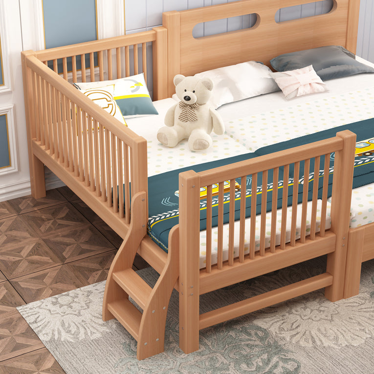 Glam Style Solid Wood Nursery Bed in Nature with Mattress and Guardrail