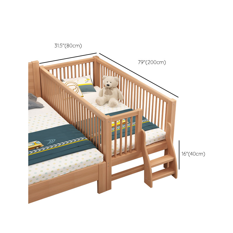 Glam Style Solid Wood Nursery Bed in Nature with Mattress and Guardrail