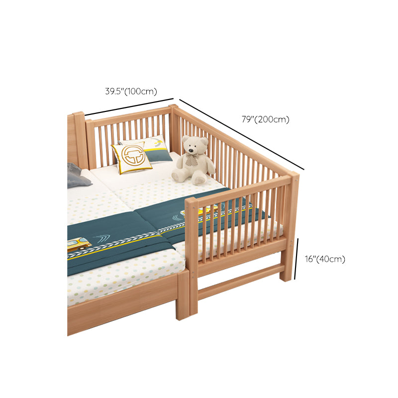 Glam Style Solid Wood Nursery Bed in Nature with Mattress and Guardrail