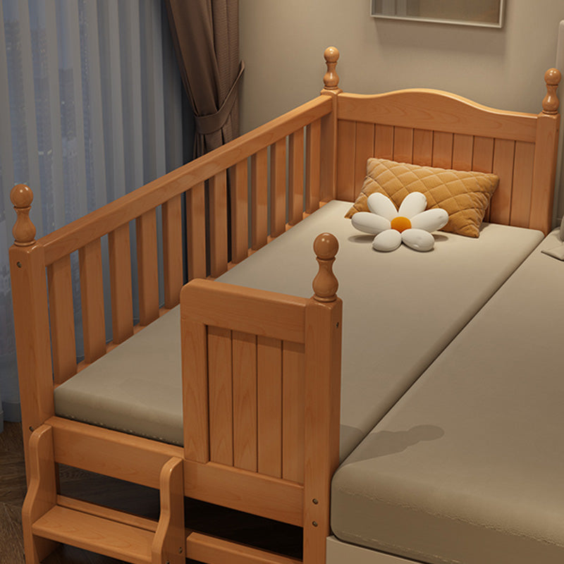 Washed Natural Wood Nursery Bed Modern Nursery Crib with Guardrail