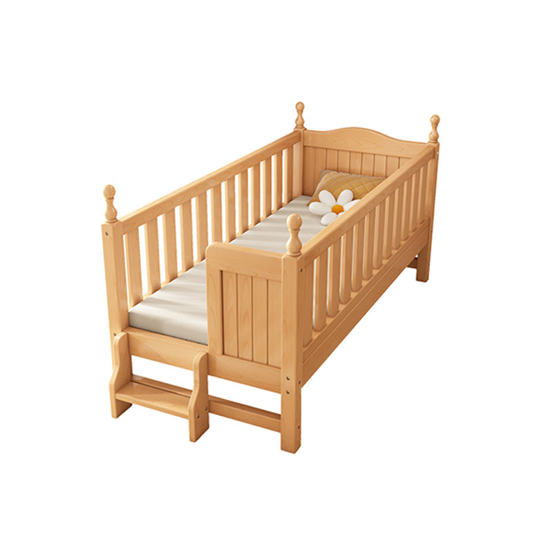 Washed Natural Wood Nursery Bed Modern Nursery Crib with Guardrail