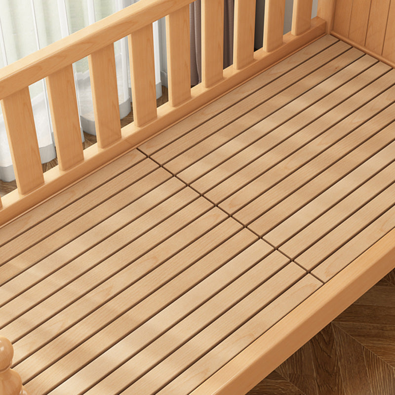 Washed Natural Wood Nursery Bed Modern Nursery Crib with Guardrail