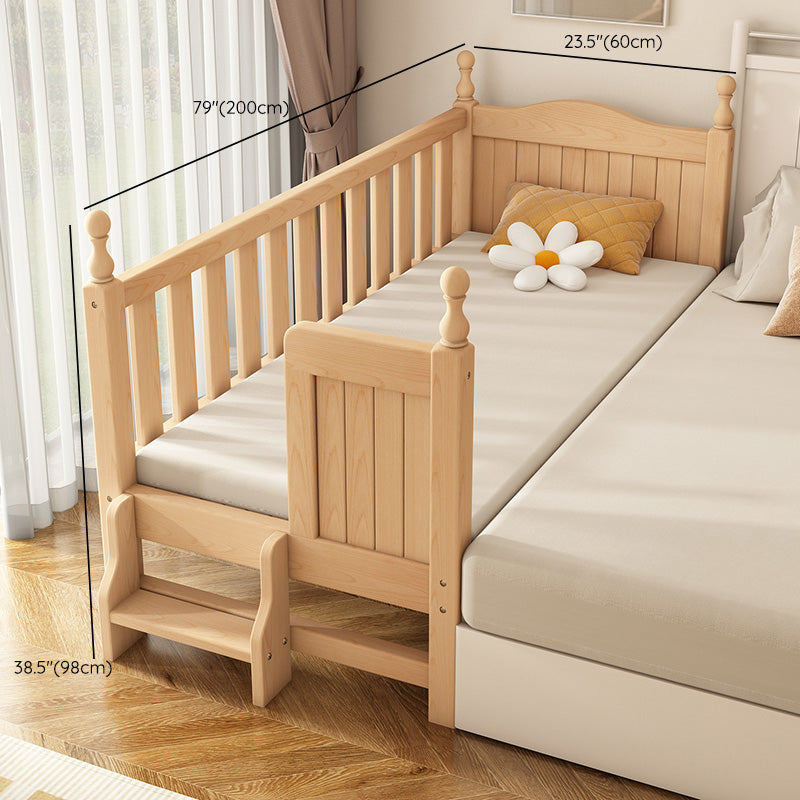 Washed Natural Wood Nursery Bed Modern Nursery Crib with Guardrail