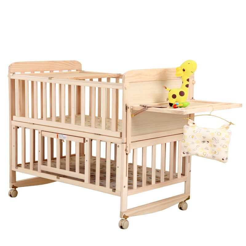 Washed Natural Pine Nursery Bed Modern Nursery Crib with Mattress