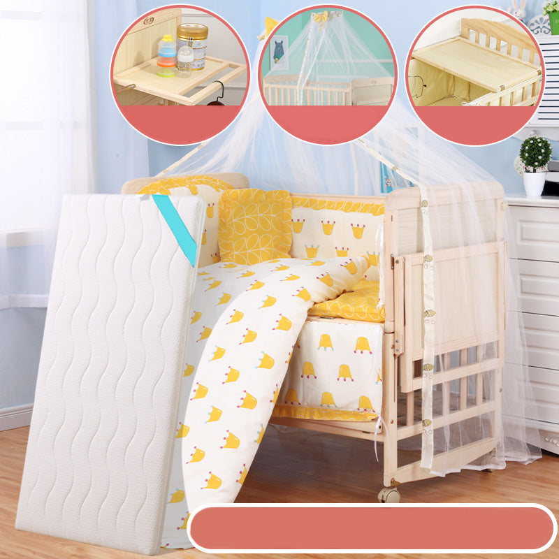 Washed Natural Pine Nursery Bed Modern Nursery Crib with Mattress