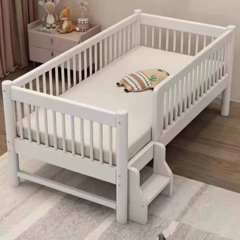 White Baby Crib Scandinavian Beech Nursery Crib with Guardrails