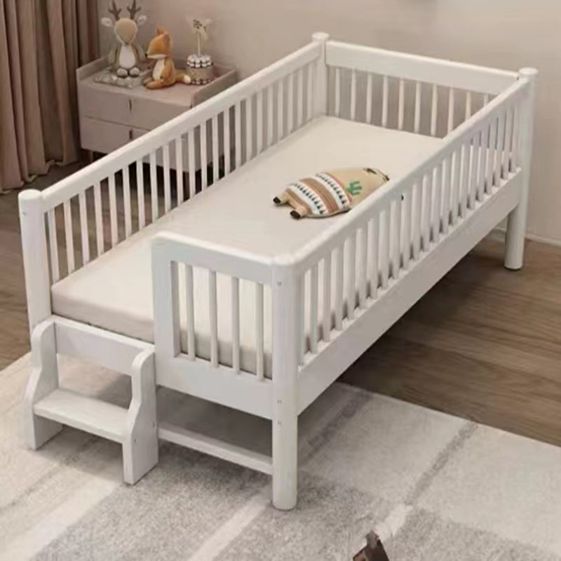 White Baby Crib Scandinavian Beech Nursery Crib with Guardrails