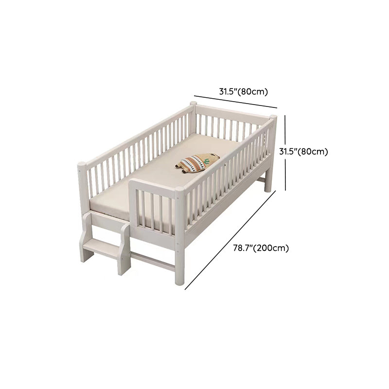 White Baby Crib Scandinavian Beech Nursery Crib with Guardrails