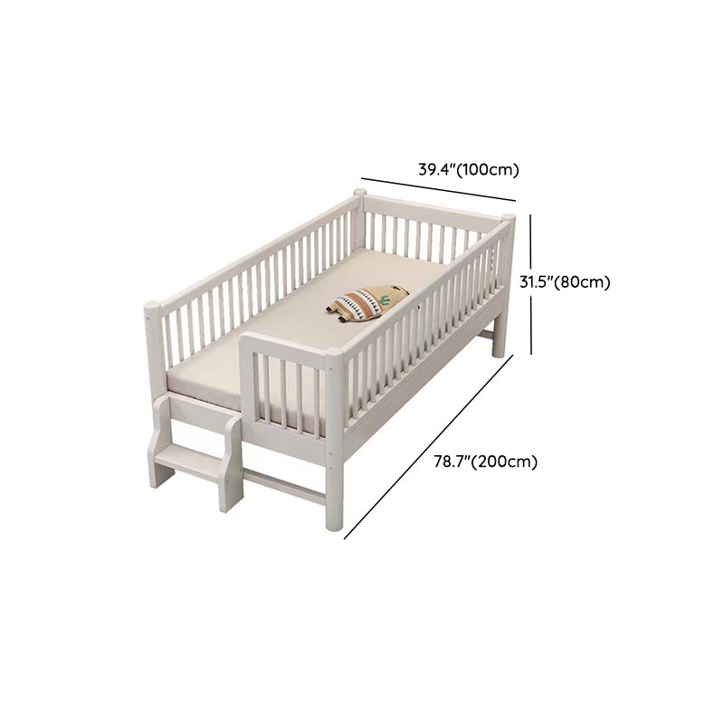 White Baby Crib Scandinavian Beech Nursery Crib with Guardrails