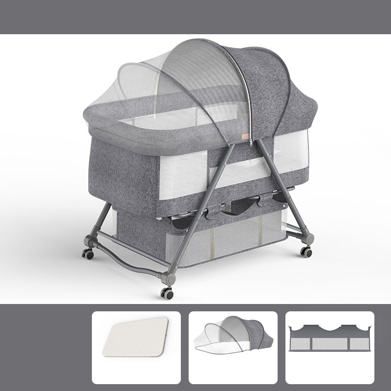 Modern Rocking Metal Crib Cradle Foldable Height Adjustable with Bedding