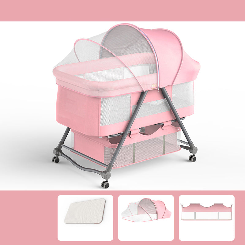 Modern Rocking Metal Crib Cradle Foldable Height Adjustable with Bedding