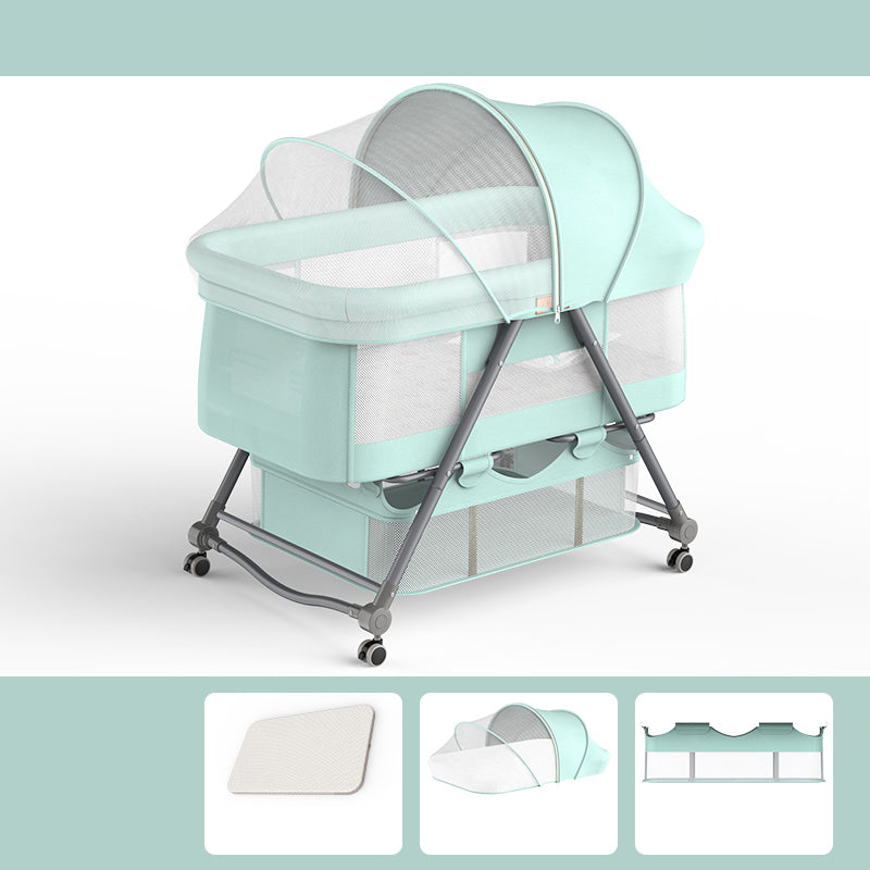 Modern Rocking Metal Crib Cradle Foldable Height Adjustable with Bedding