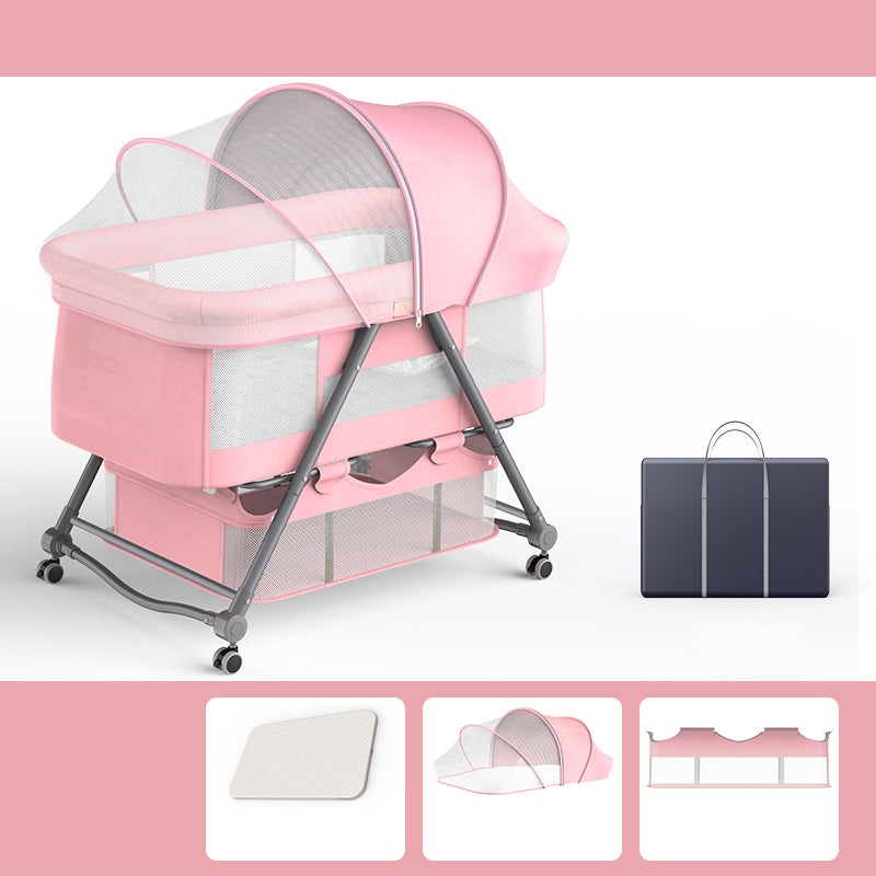 Modern Rocking Metal Crib Cradle Foldable Height Adjustable with Bedding